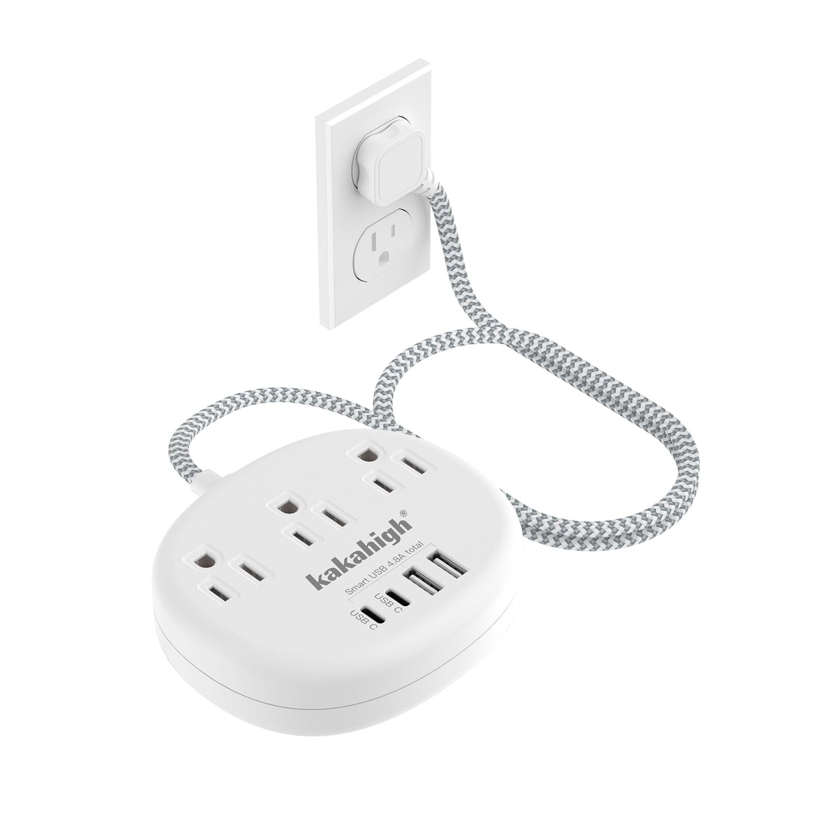 Small Power Strip Surge Protected 1080J - 5 FT Short Extension Cord 1625W 3 P...