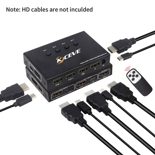 4K@60Hz HDMI KVM Switch 4 Port USB 2.0 Hub Support HDR EDID 4 in 1 Out für 4 PC - Bild 3 von 17