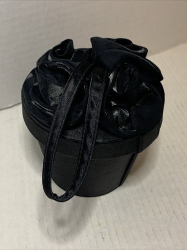 JESSICA McCLINTOCK Black Satin Rose Pot Purse 5.5"X3"