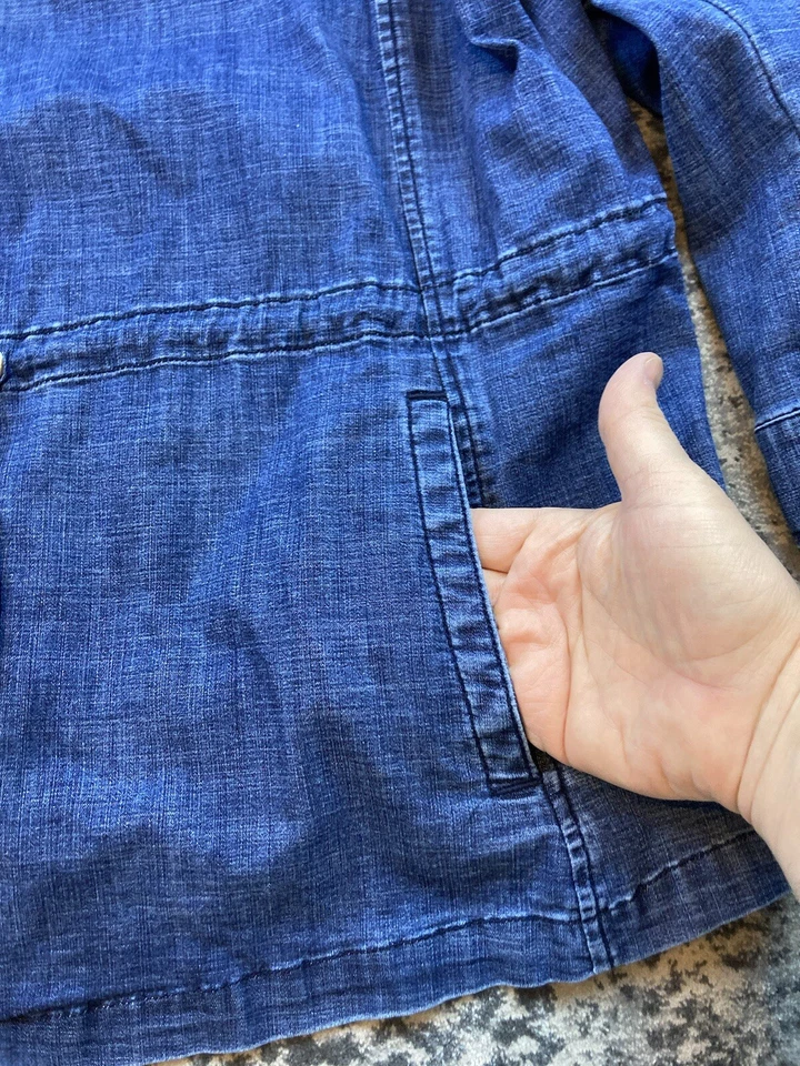 Chaqueta vaquera Lane Bryant drapeada frente abierto para mujer talla grande 22 pulgadas cuerda Foto 4 de 4