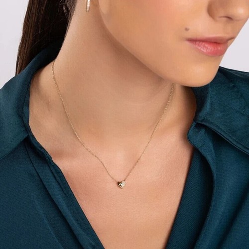 0.05 Ct Lab Created Diamond Heart Necklace Valentine Gift 14k Yellow Gold Finish - Picture 5 of 6