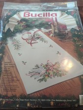 New Bucilla Doves Holly Table Runner Stamped Embroidery Kit Christmas 82982