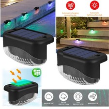 Solar Powered Deck Lights Waterproof Outdoor LED Stair Step Pool Fence Lamp RGB