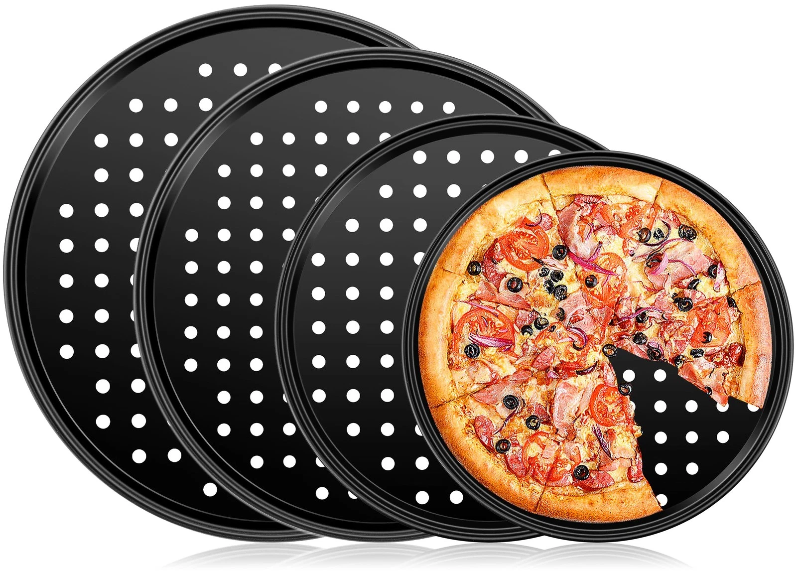4 PCS Pizza Pan with Holes Set 9/10/11/12 Inch Non-Stick Perforated Tray