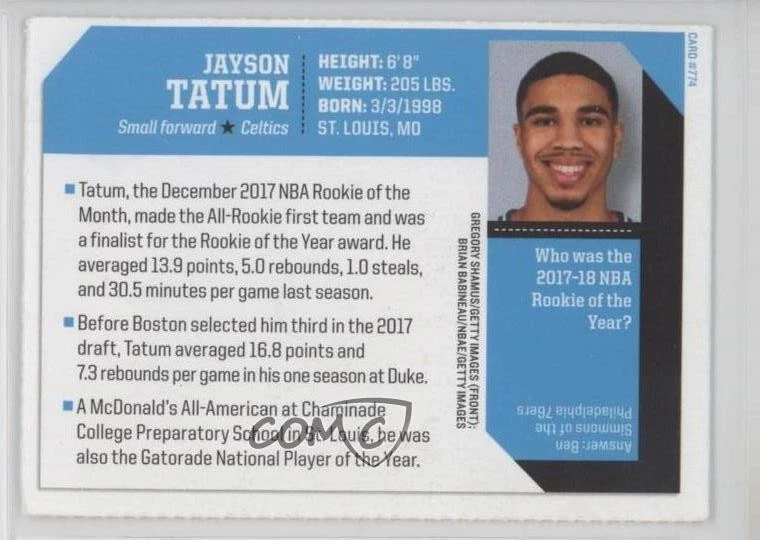 2018 Sports Illustrated for Kids Series 5 Jayson Tatum #774 - Image 2 of 2
