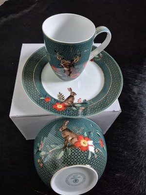 NEU 3er Set Pip Studio Frühstücksset Teller Tasse Schale Winter Wonderland Grün