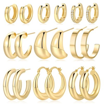 30 Pairs Chunky Gold Hoop Earrings for Women: 14K Gold Plated Lightweight Hyp...