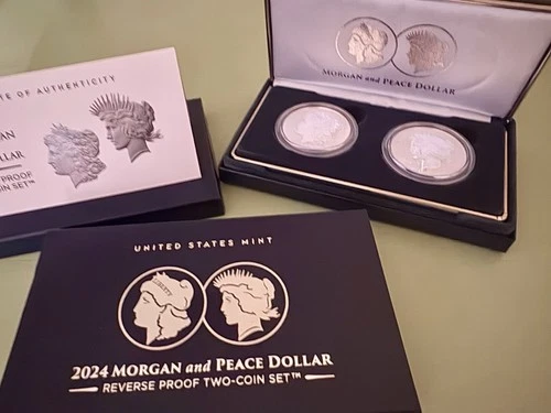 Morgan and Peace Dollar 2024 Two-Coin Reverse Proof Set (24XS) -🔥🔥 Silver