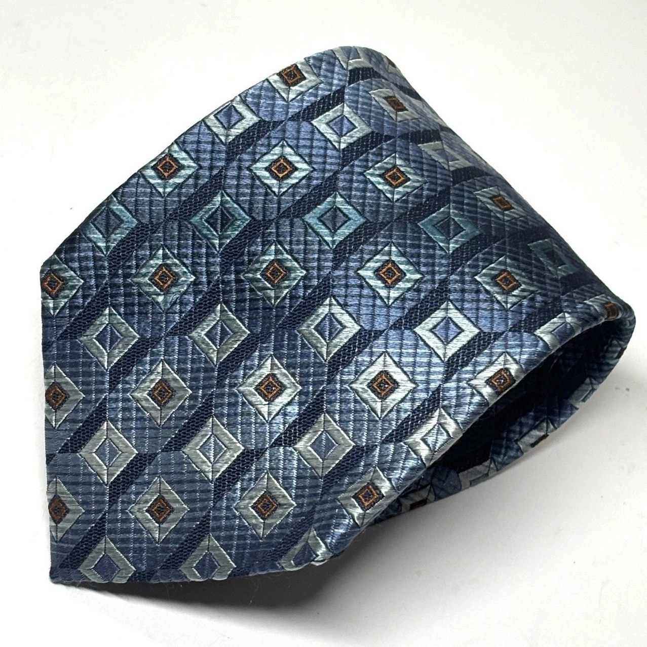 Villa Bolgheri Necktie Men Blue 100% Silk Geometric Diamond Wedding ClassicItaly - product detail image 1