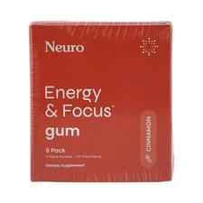 Neuro Gum Energy Focus Caffeine 54 Pieces Sugar Free CINNAMON Sealed Exp 06/27