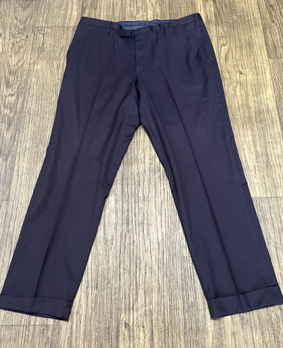 INCOTEX Blue Pattern B 100% Wool Classic Mens Flat Front Pants Trousers 38x29