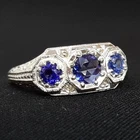 Antique Filigree Handcarved .79ctw Sapphire & Diamond 925 Silver Ring Size 6.5