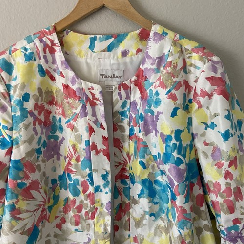 TanJay Womens Floral Open Front Jacket Watercolors Career Colorful Plus 20W - Picture 2 of 10