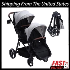 Double Stroller Track Tandem Stroller for Infant and Toddler, Foldable Pushchair