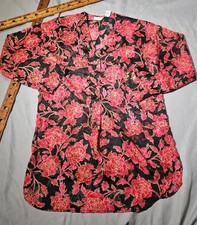 Vintage Victorias Secret Shirt Womens M Red Gold Label Sheer Floral Night Gown