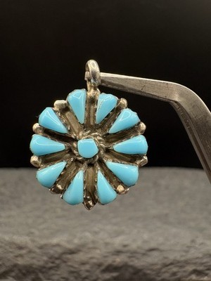 Vintage Sterling Silver Zuni Native Turquoise Petit Point Pendant Estate 925