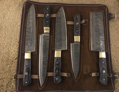 Custom Handmade Damascus Kochmesser Set - 5 Stück Full Tang Küchenmesser &...