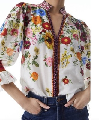 ALICE + OLIVIA Ilan Smocked Floral Blouse Size -S