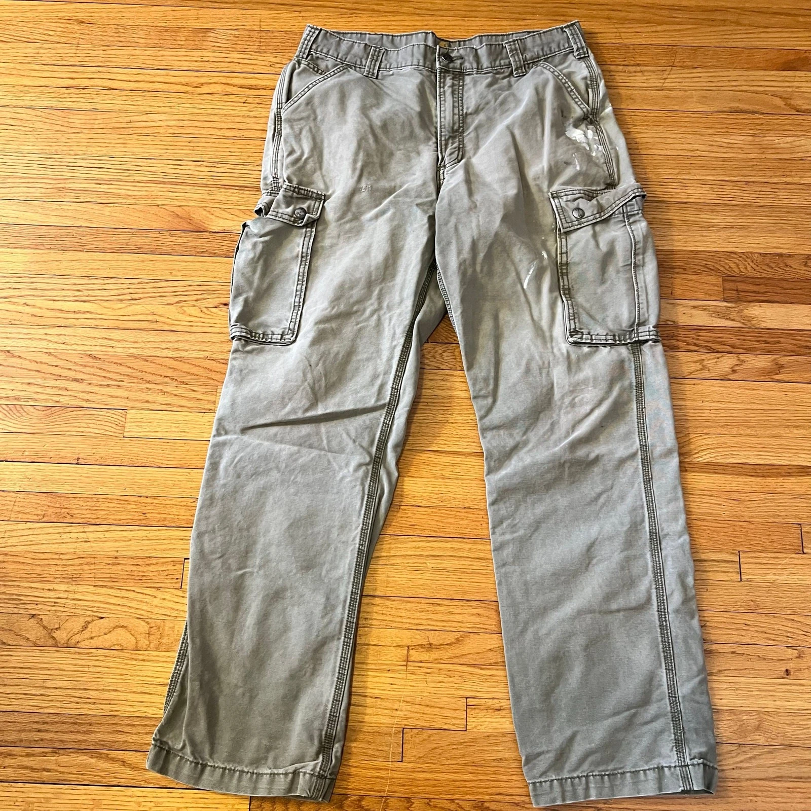 Carhartt Pants Mens 38 X34 Cargo Relaxed Work Distressed Greenish Tan