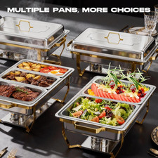 9Qt 4X Gold 304 Stainless Steel Chafing Dishes Buffet Warmers w/ Multi-size Pans