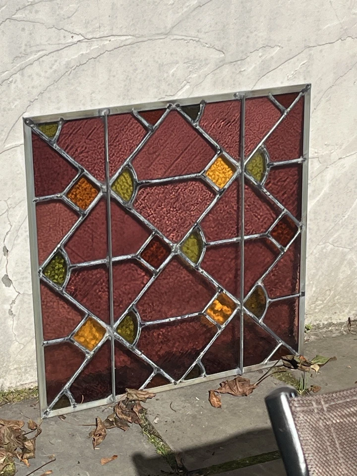 ANTIQUE ABSTRACT STAINED GLASS WINDOW, Pittsburgh PA church 1900 - Image 3 of 4