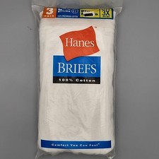 Vintage 2000 Hanes Big Men's Briefs Underwear White 3 PACK Cotton 3XL 50-52 USA