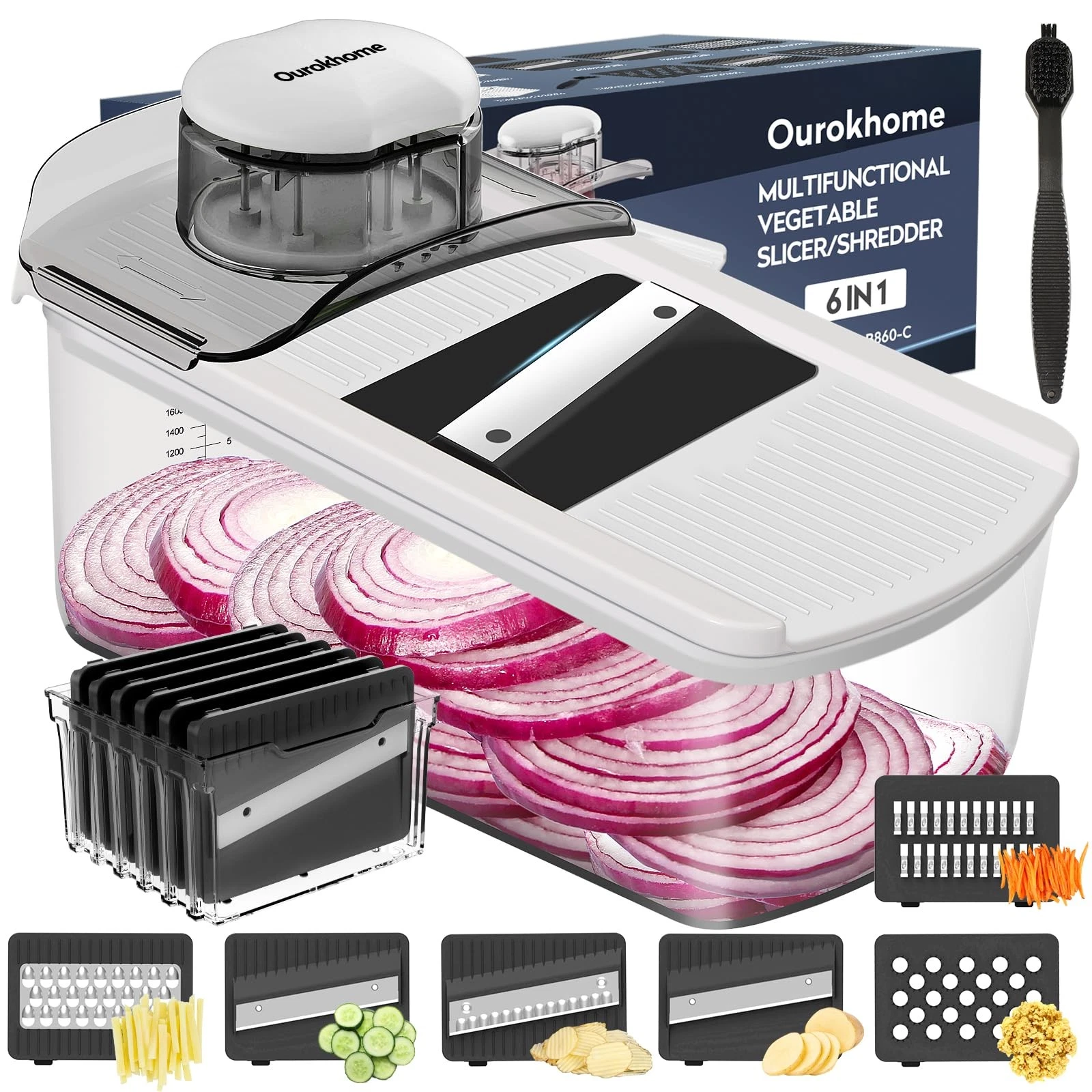 Vegetable Mandolin Slicer, Hand Safe Kitchen Food Shredder with 6 Mandoline B...