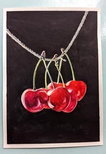 Cherry Red Berries Watercolor Symbolic Nature Painting Fruit Kitchen Art