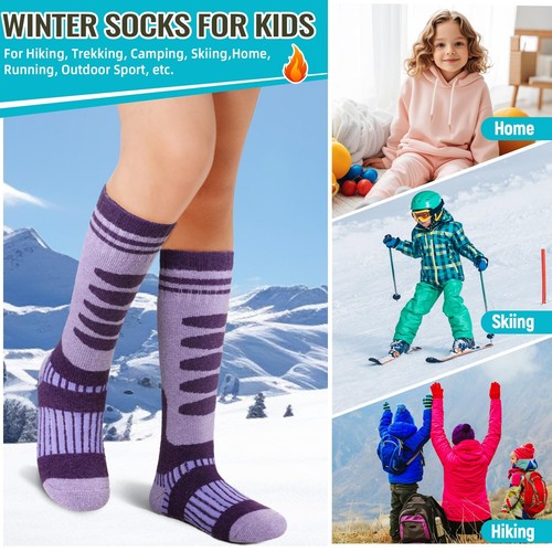 Kids Merino Wool Ski Socks 3 Pairs Boys Girls Thermal Winter Thick Warm Cozy ... - Picture 5 of 6