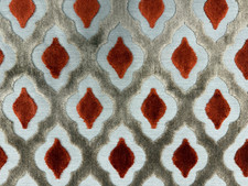Assisi Ikat Cut Velvet  Fabric Rust Orange Curtain Blind  Upholstery Material