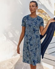 J.Jill Wearever Collection Dress Women’s Small Blue Green Paisley Short Sleeve