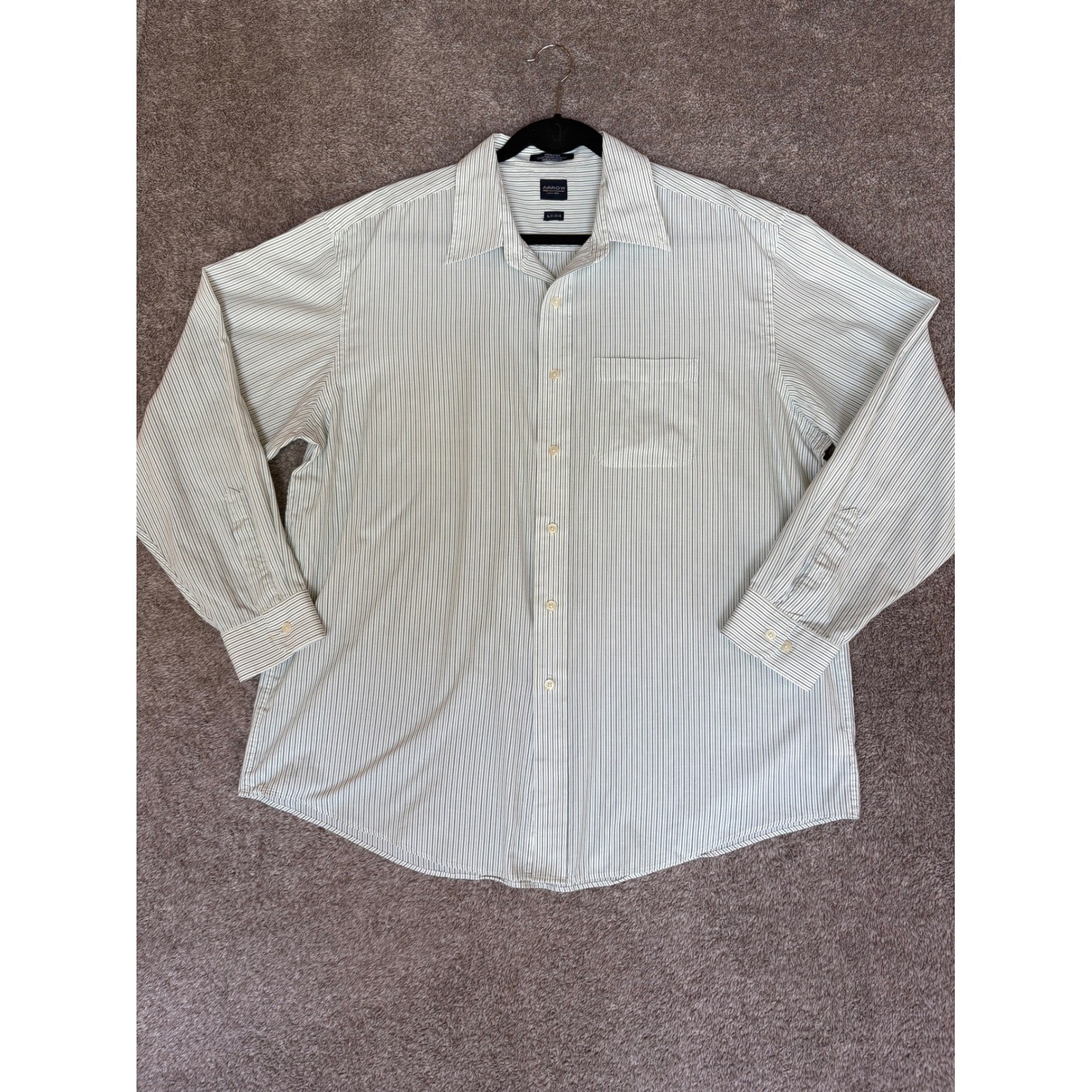 Arrow USA 1851 Mens XL 17-17.5 Striped Long Sleeve Dress Shirt Wrinkle Free