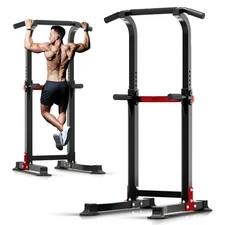 Pull Up Bar Dip Bar Power Tower Workout Dip Station Height Adjustable Free St...