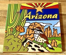 Earthtones ARIZONA Ceramic Tile Southwest Folk Art Handcrafted Trivet USA 6”