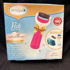 NEW Amope Pedi Perfect Soft Feet Kit Foot File Bonus Aloe Socks Lotion Batteries