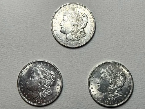 Lot of 3 1921-P Morgan Silver Dollars BU High Detail - Nice Luster - Free Ship