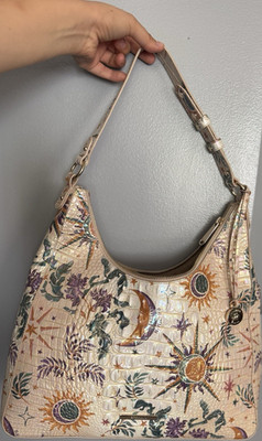 Brahmin Medium Crescent Shoulder Bag Floral Celestial Zip Lined w Dust Bag Charm