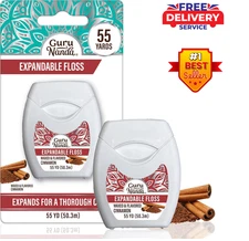 Gurunanda Expandable Waxed Dental Floss for Gentle, Deep Cleaning Wide Teeth Fl