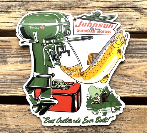 VINTAGE BOMBER LURES FISHING GASOLINE GAS MOTOR OIL PUMP STATION PORCELAIN SIGN