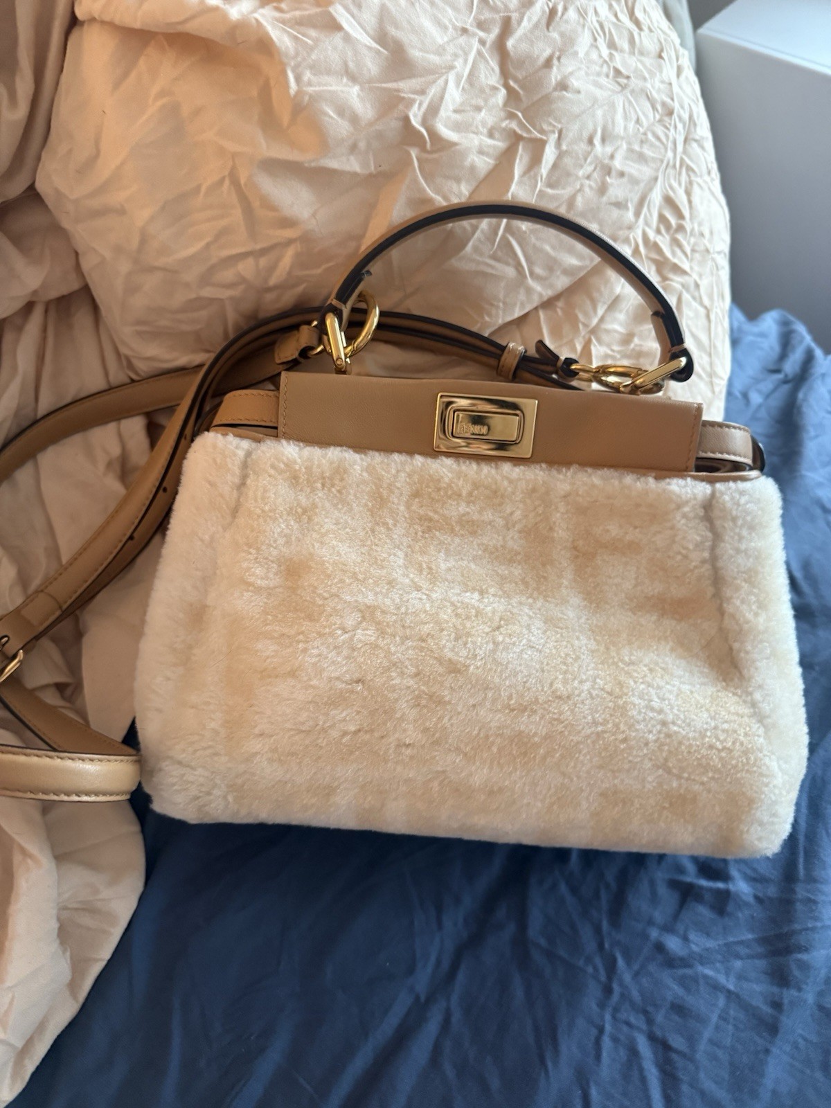 Fendi Peekaboo Shearling Mini Bag Zucca image 2