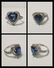 Sterling Silver S925 Blue Heart Halo Ring, women's size 6