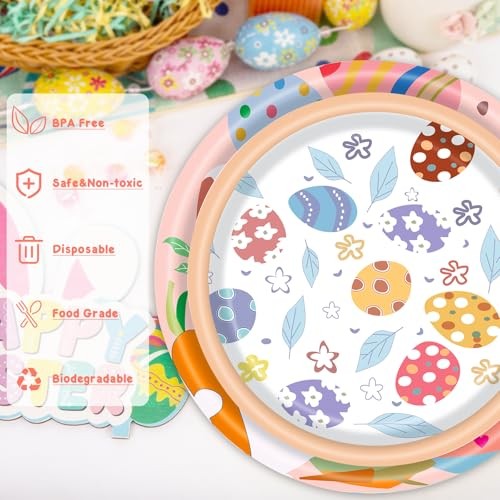 Easter Party Supplies, 168Pcs Easter Party Tableware, Happy Easter Bunny Egg - Foto 4 di 7