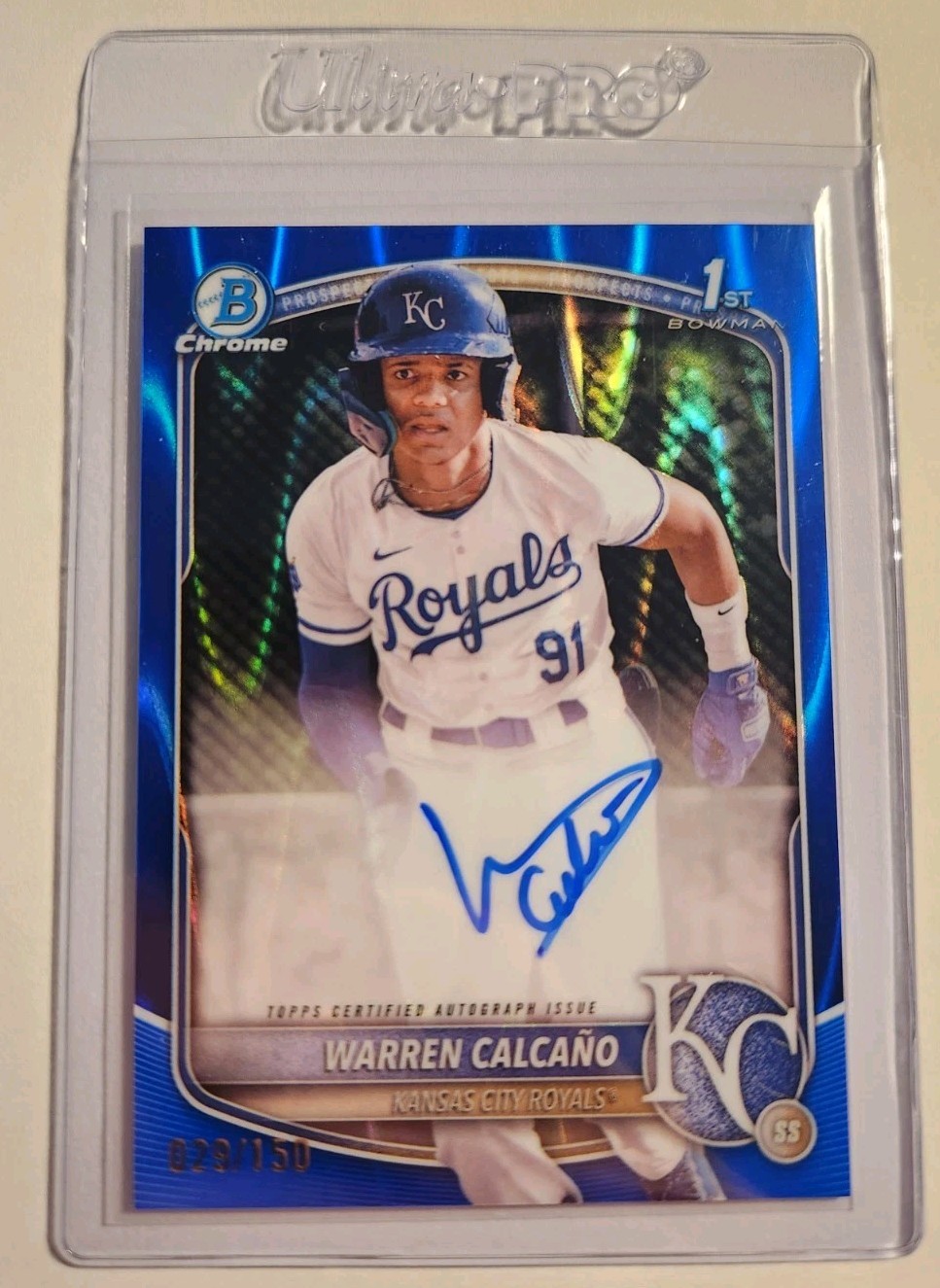 WARREN CALCANO 2025 BOWMAN CHROME 1ST BLUE RAYWAVE REFRACTOR AUTO /150 