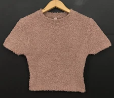 Skims Cozy Knit Cropped T-Shirt in Rose Clay Short Sleeve Top Size L/XL