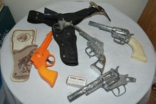 Vintage Pony Boy Cap Gun Die cast metal Pistols  holsters Parts Caps