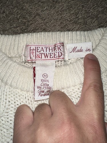 Heather & Tweed weißer 3D Zopfmuster symmetrischer Cosby Pullover Gr. M / XL Vintage - Bild 6 von 12