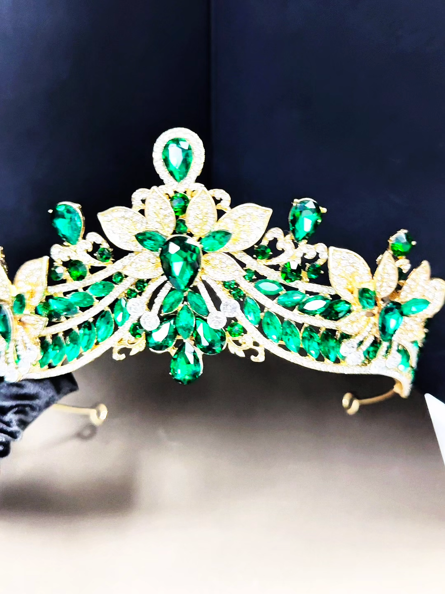 Flower Crystal Crown, Victorian royalty crown, Emerald tiara  display picture 2