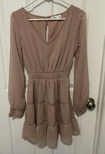 Hollister Balloon Sleeve V-Neck Pink Summer Mini Dress Sz S Preppy Y2K Boho