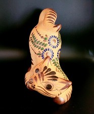 Vintage Mexican Tonala Pottery Hand Painted Cat Figurine