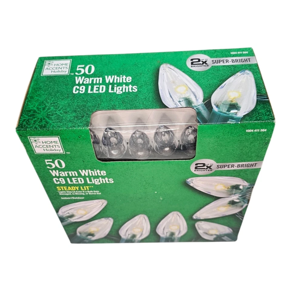  50 Warm White C9 LED Steady Lit Christmas Wedding Lights Home Accents Holiday - Image 2 of 4